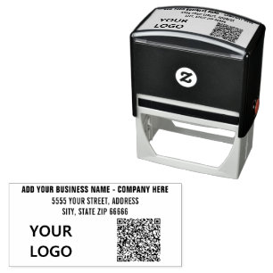 Carimbo Auto Entintado Seu nome de logotipo de código QR Informações Ende