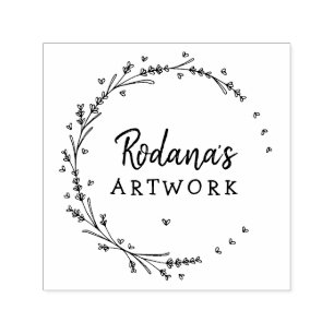 Carimbo Auto Entintado Seu Trabalho Artístico Coroa de Corações de Lavand