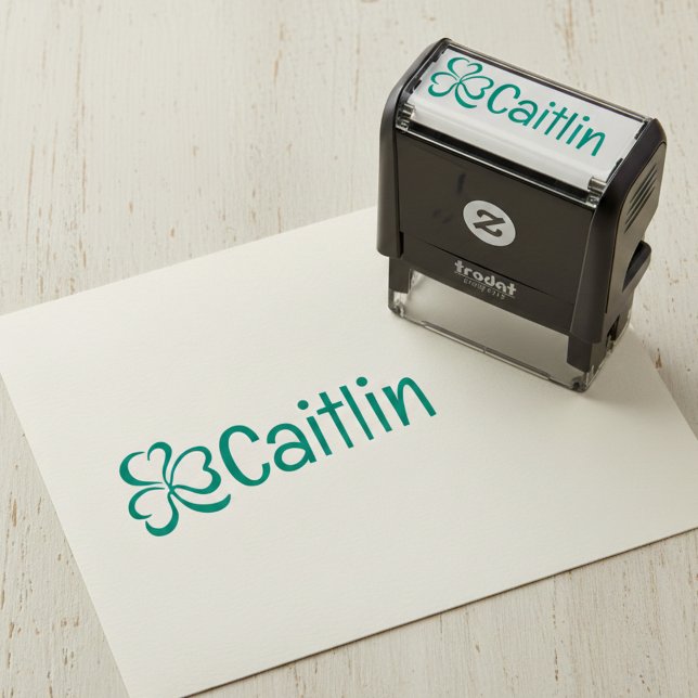 Carimbo Auto Entintado Shamrock w/ Name Signature Pre Inked Rubber Stamp (Lucky clover signature stamp.)