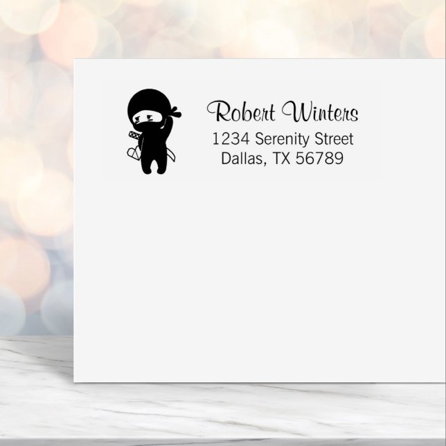 Carimbo Auto Entintado Shy Blushing Ninja segurando Origami Endereço card (Criador carregado)