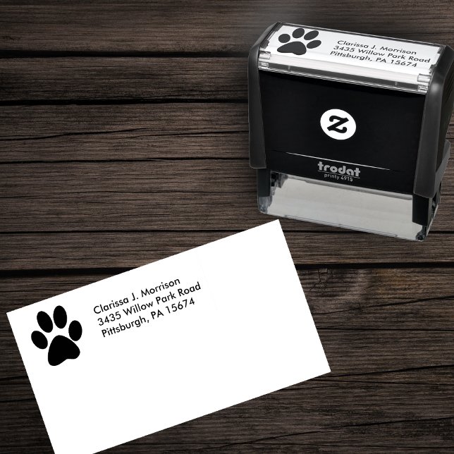 Carimbo Auto Entintado Silhouette of Cat Paw Print (Silhouette of cat paw print on self inking return address stamp.)