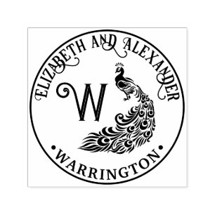 Carimbo Auto Entintado Silhueta Peacock #4F Nome do Casal Solteiro Inicia