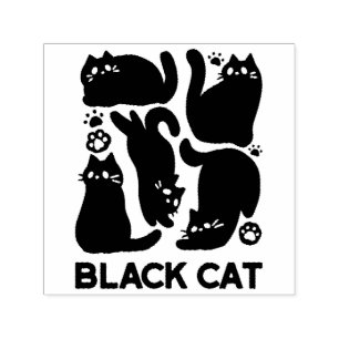 Carimbo Auto Entintado Silhuettes de Gato Negro - Design de Felino Cinto