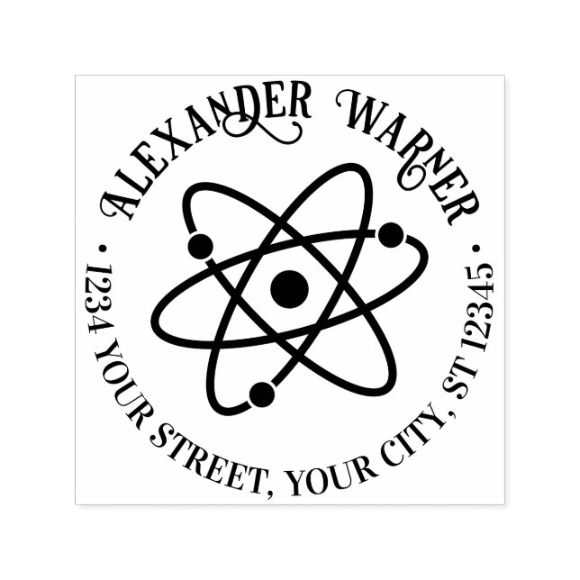 Carimbo Auto Entintado Símbolo Atom nº 2 Nome Endereço de devolução (Design)