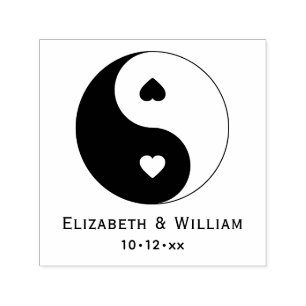 Carimbo Auto Entintado Símbolo Yin Yang com Casal de Amor Casamento Coraç