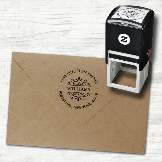 Carimbo Auto Entintado Simple Black & White Ornate Custom Return Address