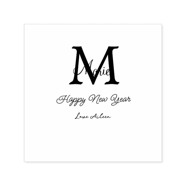 Carimbo Auto Entintado simple minimal happy new year monogram gray name  (Design)