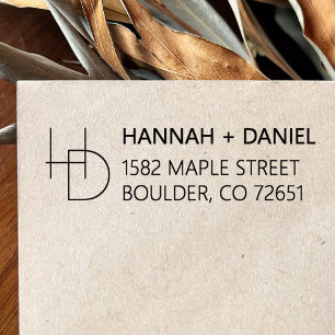 Carimbo Auto Entintado Simples Chic Monograma Endereço de Devolução de