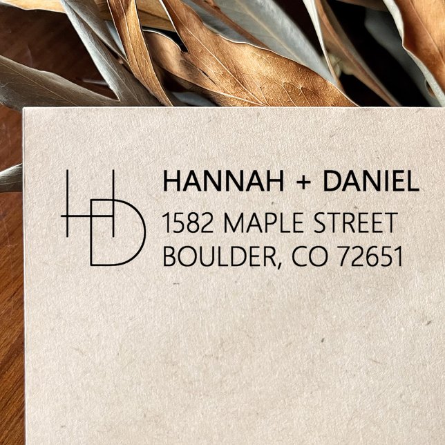 Carimbo Auto Entintado Simples Chic Monograma Endereço de Devolução de Ca (Criador carregado)