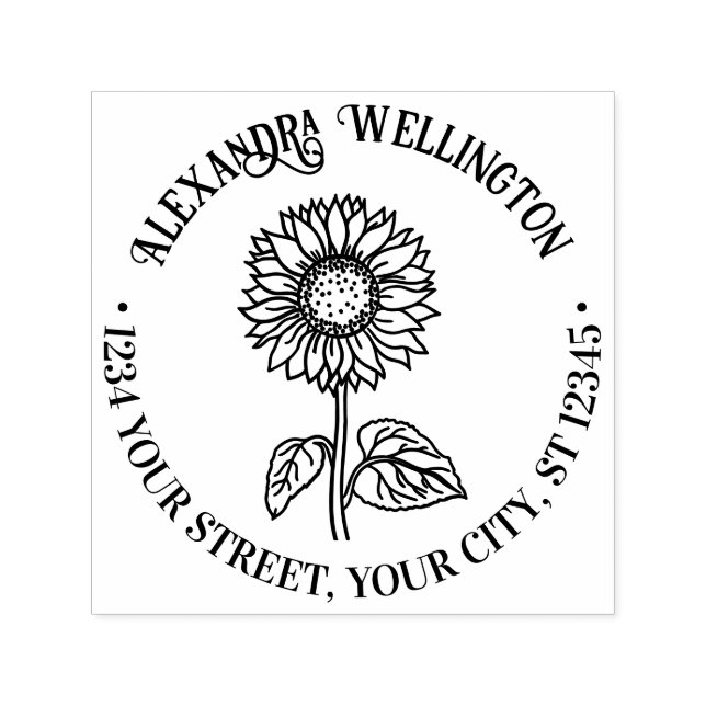 Carimbo Auto Entintado Simples Elegante Girassol #4R Nome Endereço de Dev (Design)