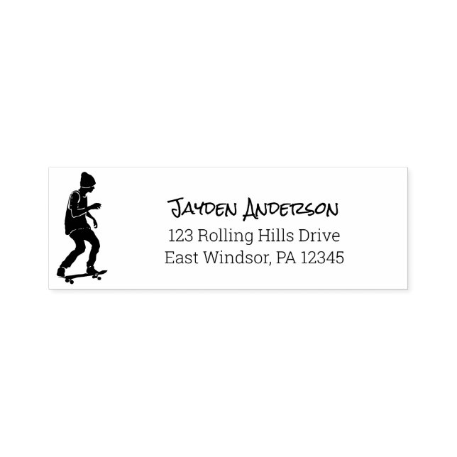 Carimbo Auto Entintado Skateboarder, Skateboard Themed Return Address (Design)