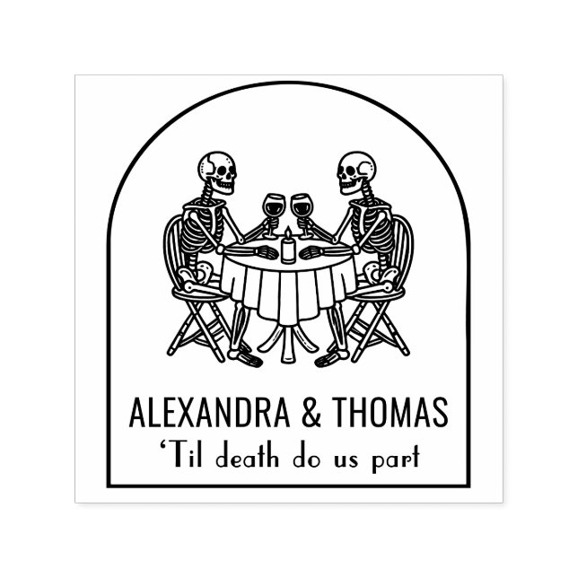 Carimbo Auto Entintado Skeleton Casal Wine Til Death Nos Parte (Design)