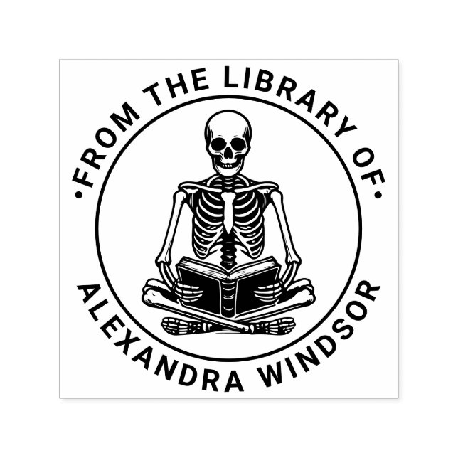 Carimbo Auto Entintado Skeleton de Legenda Cruzada Lendo 3 Nome do Livro  (Design)