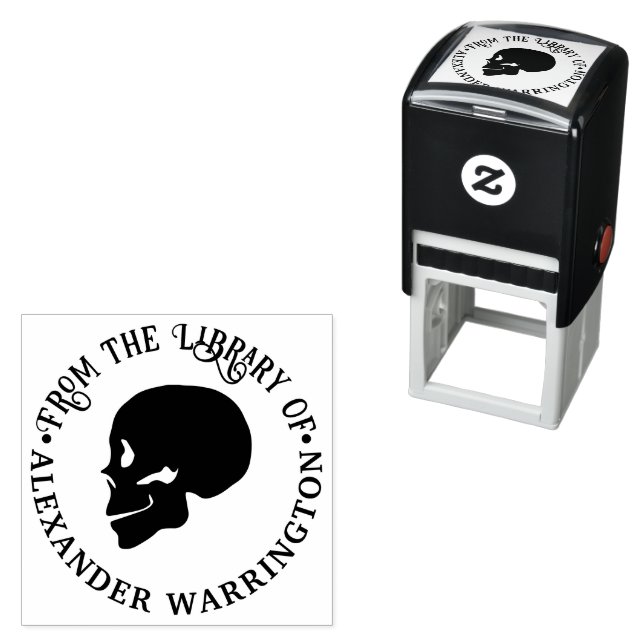 Carimbo Auto Entintado Skull Gótico Skeleton "da biblioteca do livro" (In Situ)