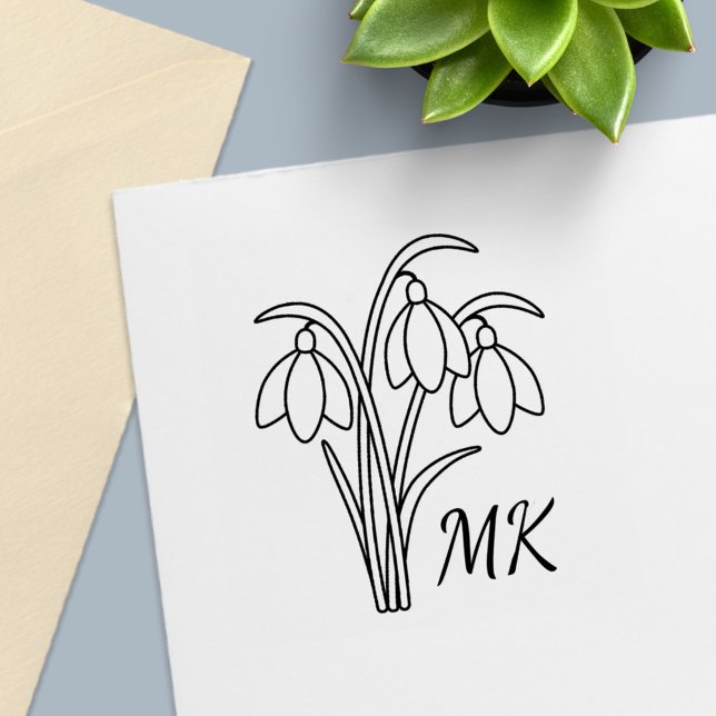 Carimbo Auto Entintado Snowdrops Spring Flowers Monogram Initials (Criador carregado)