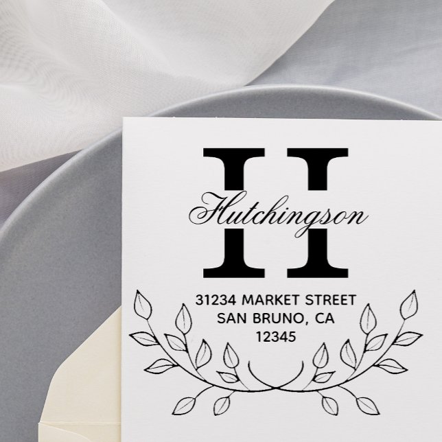 Carimbo Auto Entintado Solha simples desenhada à mão | Endereço de retorn (Criador carregado)