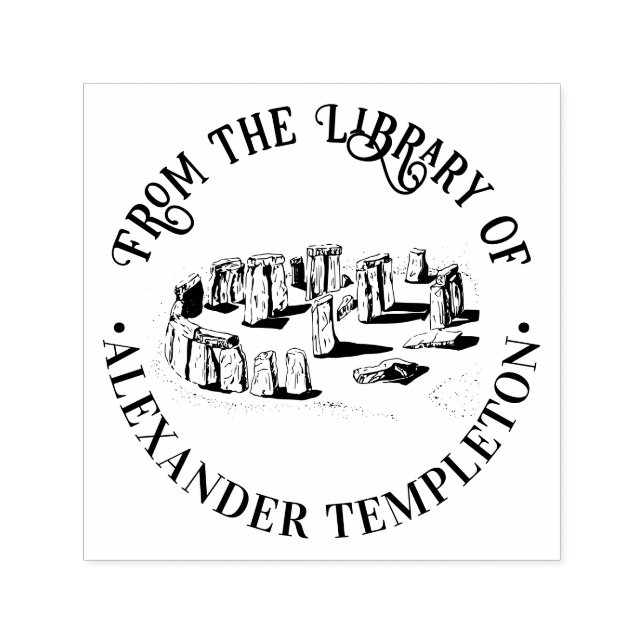 Carimbo Auto Entintado Stonehenge “Da biblioteca de” Nome do Livro Redond (Design)