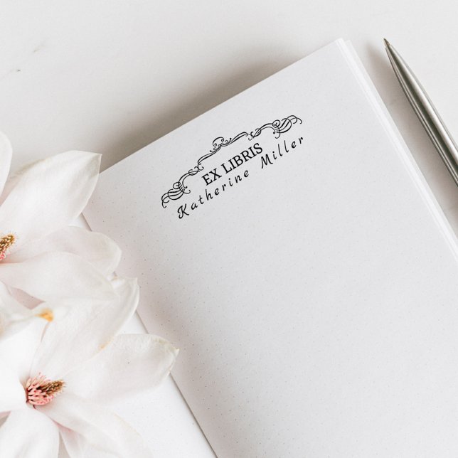 Carimbo Auto Entintado Stylish Ornamental Ex Libris Custom Library Books (Criador carregado)