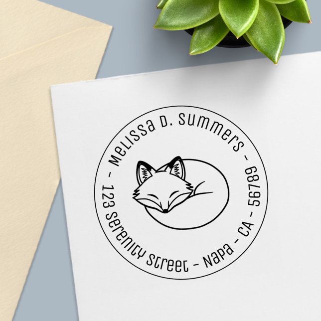 Carimbo Auto Entintado Stylized Sleeping Fox Round Address 3 (Criador carregado)