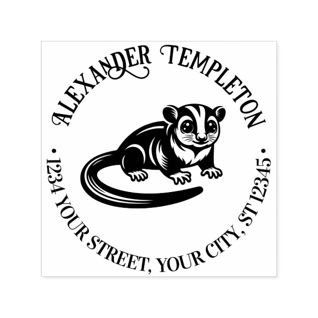 Carimbo Auto Entintado Sugar Glider Austrália Nome Endereço de Devolução  (Design)