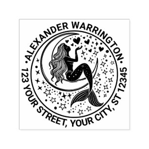 Carimbo Auto Entintado Sultry Mermaid Crescent Moon Name Endereço de Devo