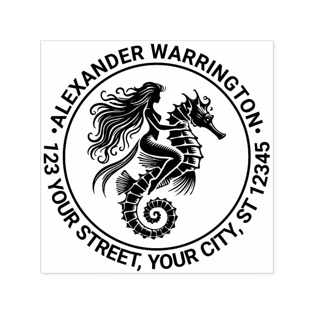 Carimbo Auto Entintado Sultry Mermaid Riding Seacavalo Name Endereço de D (Design)