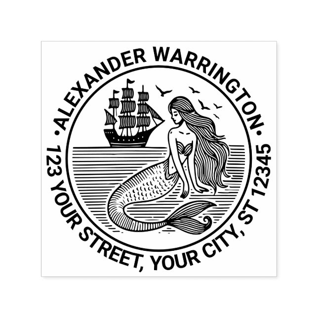 Carimbo Auto Entintado Sultry Mermaid Siren, Nome da Entrega Endereço de  (Design)