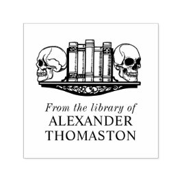 Carimbo Auto Entintado Suportes de Livro de Caveira Gótica em uma Pratele