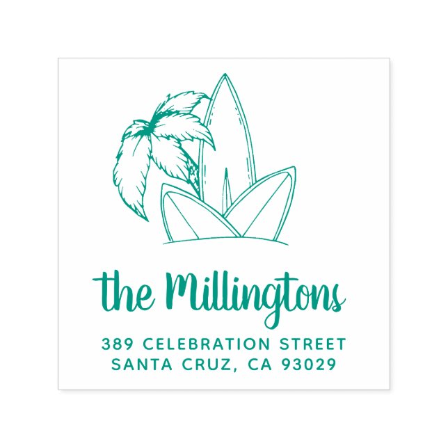 Carimbo Auto Entintado Surfboards & Palm Tree Family Name Endereço de dev (Design)