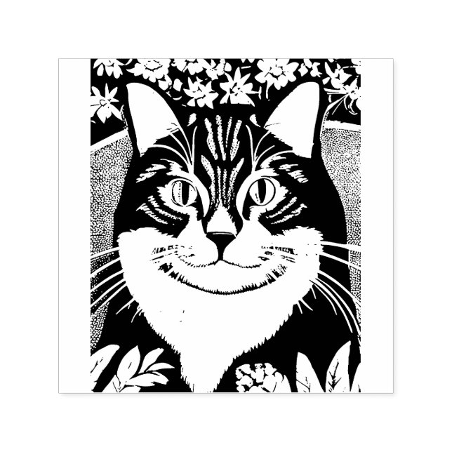 Carimbo Auto Entintado Tabby Cat Surarcado com Flores (Design)