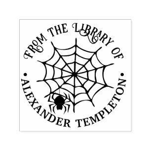 Carimbo Auto Entintado Teia de Aranha & Silhueta de Aranha Da Biblioteca