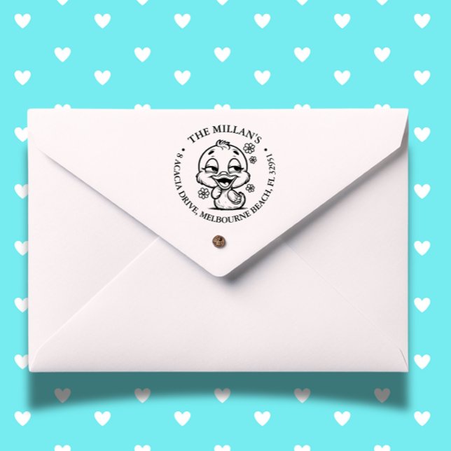 Carimbo Auto Entintado Tema Cute Floral Duck (Brighten your day with a cute floral duck self-inking stamp)