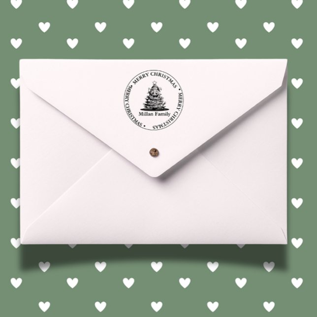 Carimbo Auto Entintado Tema da Árvore de Natal da Família (Add laughter to your holiday gifts with a Christmas tree funny self-inking stamp. )