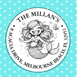 Carimbo Auto Entintado Tema da Festa de Piscina Sereia Engraçada