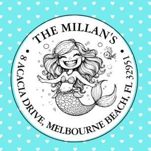 Carimbo Auto Entintado Tema da Festa de Piscina Sereia Engraçada