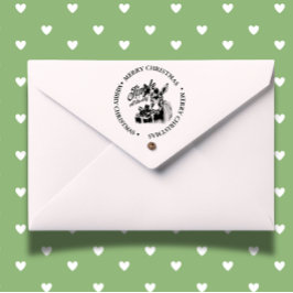 Carimbo Auto Entintado Tema de Feliz Natal Country Donkey