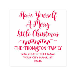 Carimbo Auto Entintado Tenha um pequeno e Feliz endereço de Natal #3