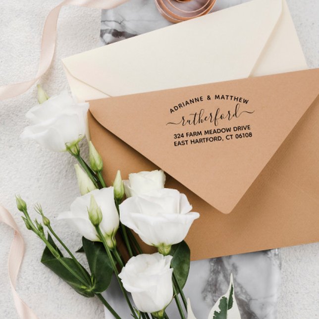 Carimbo Auto Entintado Texto Curvo e Script Encantando Endereço de Retorn (Criador carregado)