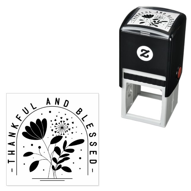 Carimbo Auto Entintado Thankful And Blessed Typography  (In Situ)