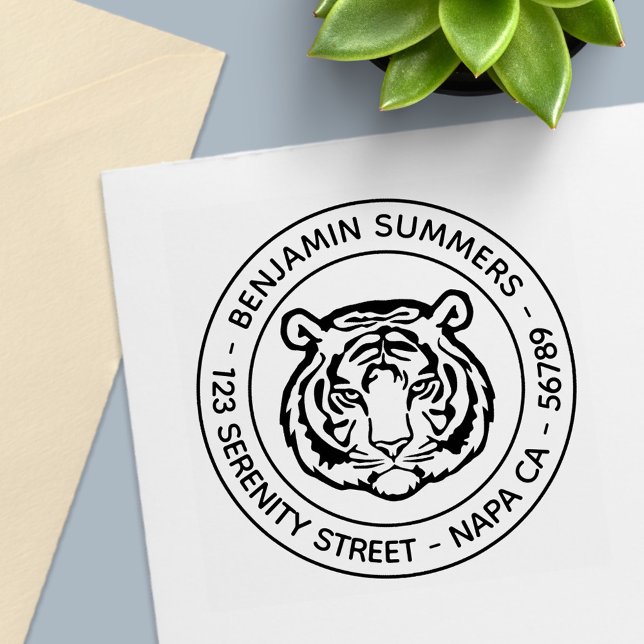 Carimbo Auto Entintado Tiger, Wild Cat Round Address (Criador carregado)