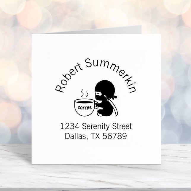 Carimbo Auto Entintado Tiny Ninja com grande endereço de arco de café (Criador carregado)