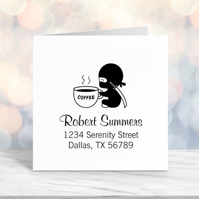 Carimbo Auto Entintado Tiny Ninja com grande endereço de café mug (Criador carregado)