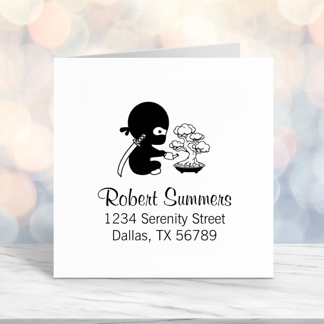 Carimbo Auto Entintado Tiny Ninja Watering Bonsai Tree Endereço (Criador carregado)