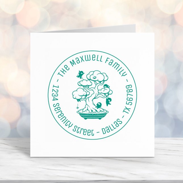 Carimbo Auto Entintado Tiny Ninjas em Bonsai Tree Family Address Round (Criador carregado)