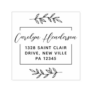 Carimbo Auto Entintado Tipografia de Folhas Botânicas Modernas Negras