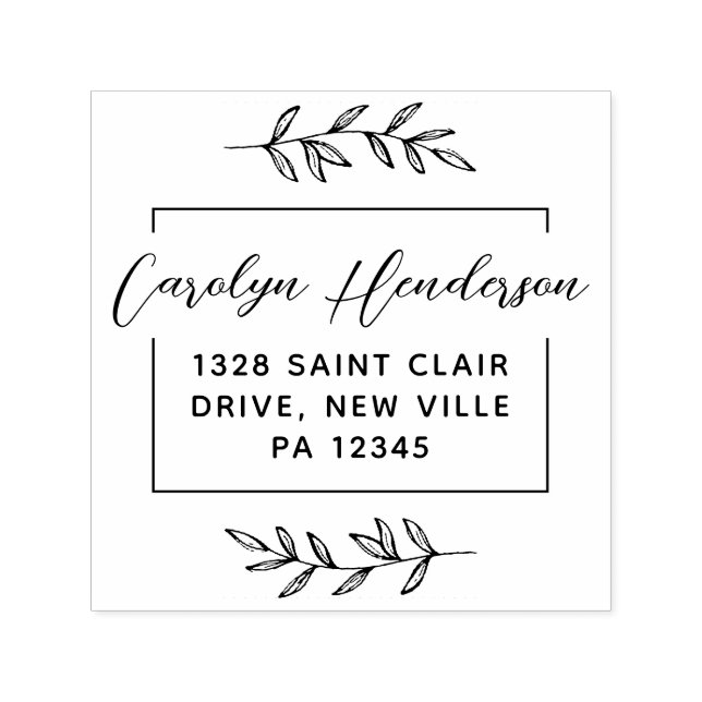 Carimbo Auto Entintado Tipografia de Folhas Botânicas Modernas Negras (Design)