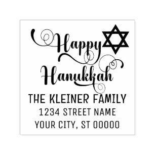 Carimbo Auto Entintado Tipografia Feliz Hanukkah #10 Nome Endereço de Ret
