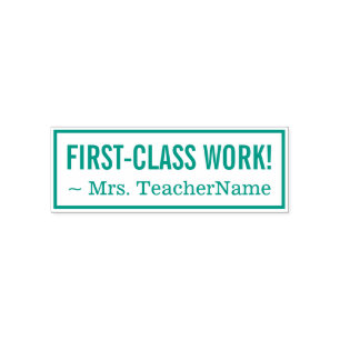 Carimbo Auto Entintado "TRABALHO DE PRIMEIRA CLASSE!" + Nome do Professor