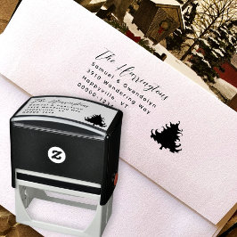 Carimbo Auto Entintado Tree Black and White Return Address
