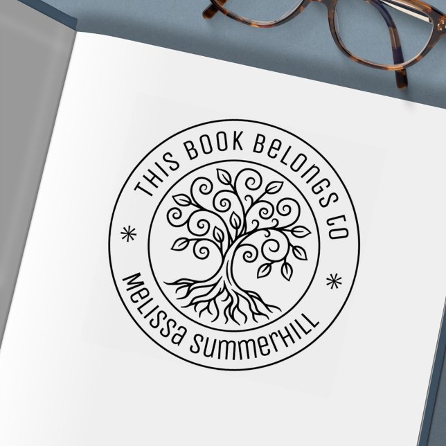 Carimbo Auto Entintado Tree Bookplate Round (Criador carregado)